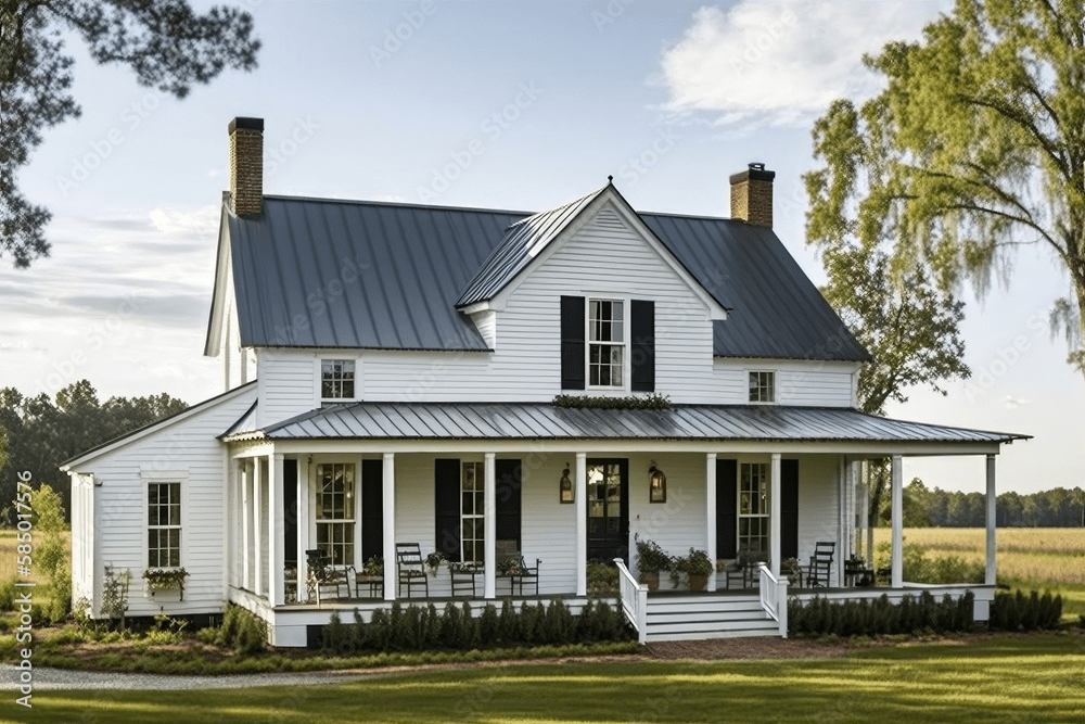 2 Story Off White House With Porch With Metal Roofing for Modern Living: Design Inspiration