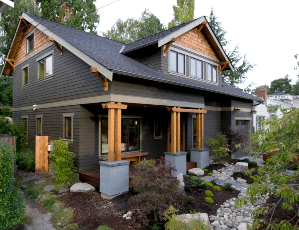 Dove Grey House Red Brown Roof Midnight Blue Front Door for Timeless Curb Appeal: Stunning Home Color Ideas
