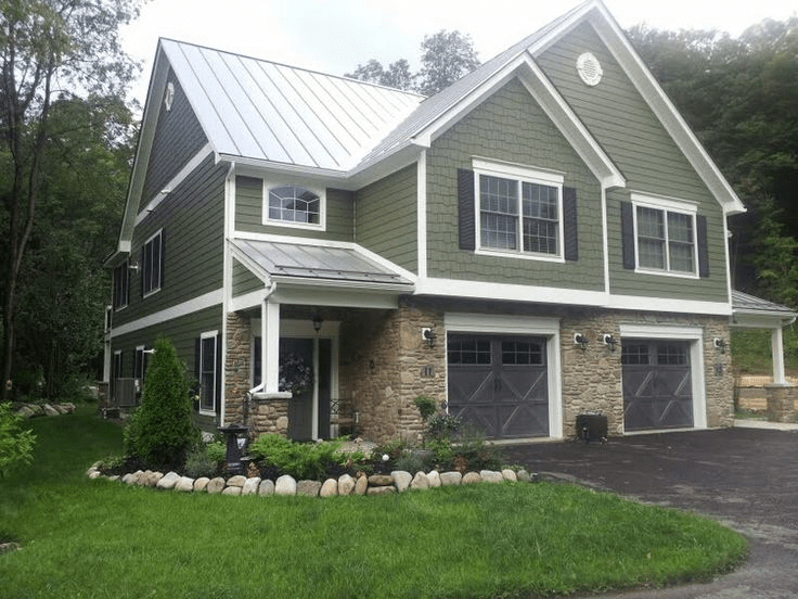 Green House Exterior and Grey Roof with Farm House Style: A Timeless Country Charm