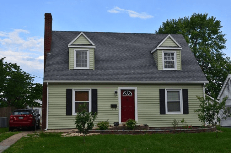 Images of Green Houses with Black Roofs and Red Doors