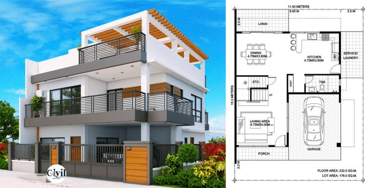 2 Storey House Design With Roof Deck Floor Plan