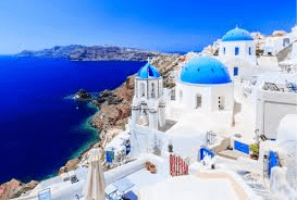 Place In Greece With White Houses And Blue Roofs