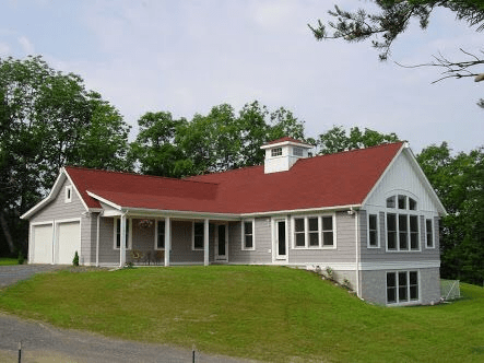 House With Grey Siding White Windows And Red Roof Ideas