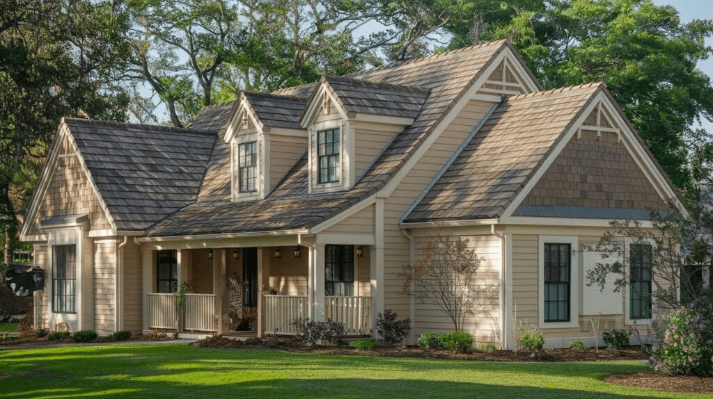 Best Roof Color For Cool Beige & Taupe House